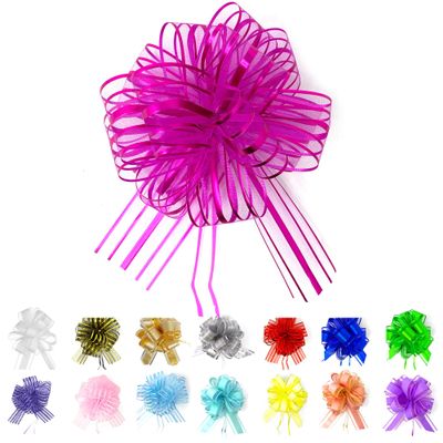 Allgala 12-PC 4 Inch Medium 3CM Organza Ribbon Pull Flower Bow for Gift Wrapping Baskets Wedding Dcor - Fuchsia-GP90611