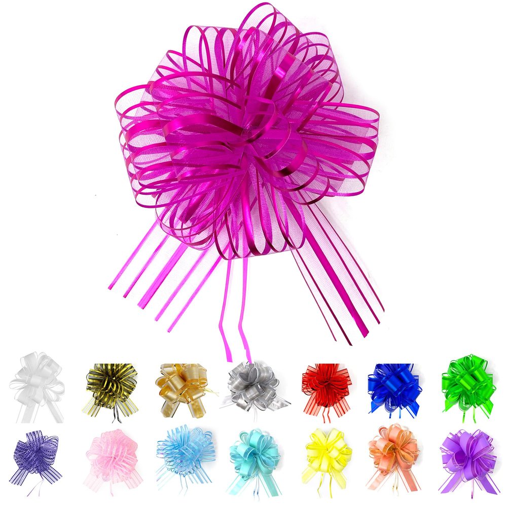 Allgala 12-PC 4 Inch Medium 3CM Organza Ribbon Pull Flower Bow for Gift Wrapping Baskets Wedding Dcor - Fuchsia-GP90611