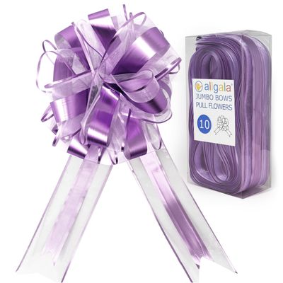 Allgala 10-PC 8 Inch Jumbo 2.5 Inch (6.4CM) Width Organza Ribbon Pull Flower Bow for Gift Wrapping Baskets Wedding Dcor - Lavender-GP90565