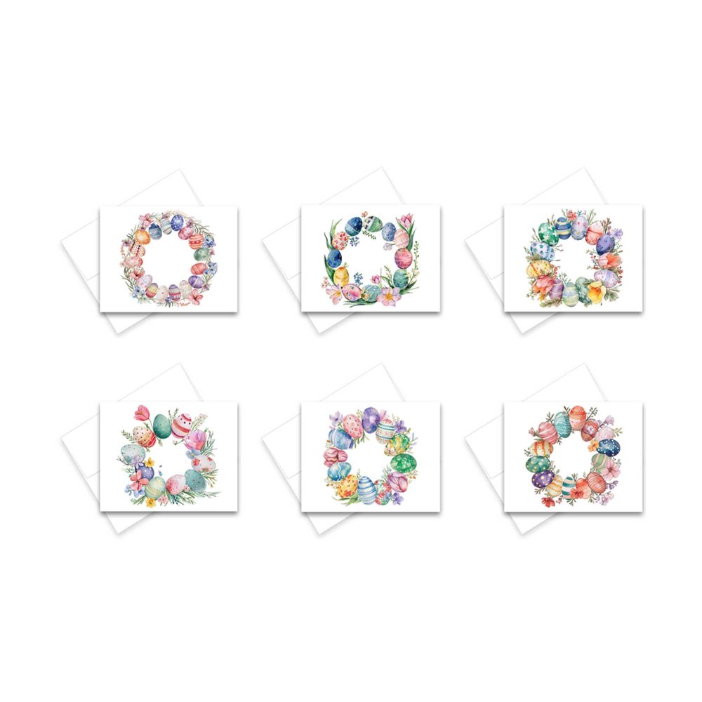 Aria Rae Design Assorted Greeting Cards, Easter Egg Wreath notecard set of 12, Blank notecards with envelopes, all occasion cards, assorted notecards, variety set of cards