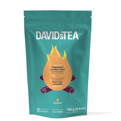 DAVIDsTEA Organic Cinnamon Rooibos Chai Caffeine-Free Herbal Tea with Apple, Rooibos & Cinnamon 65 Tea Bags Sweet, Cozy & Naturally Refreshing Late-Night Chai Without the Buzz
