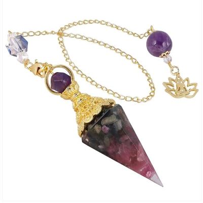18k Gold Chakra Healing Pendulum, for Divination, Meditation, Anxiety Relief, Home Decor, Good Luck, Balance (Tourmaline)
