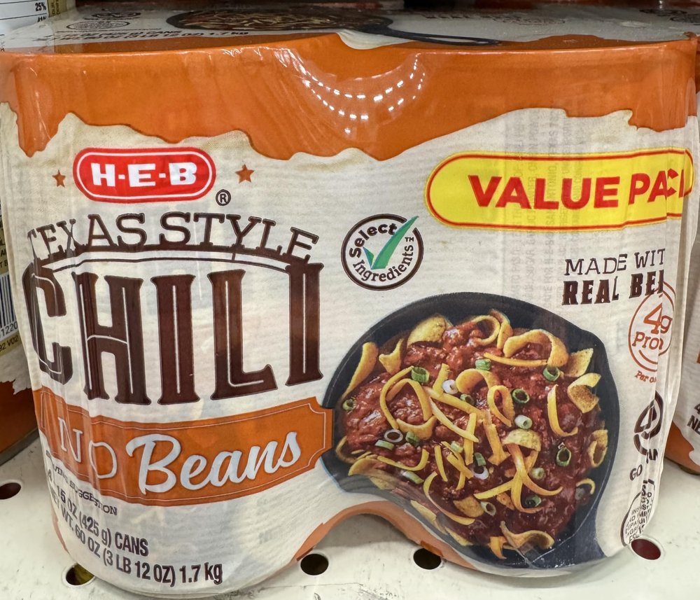 Generic HEB Texas Style Chili with No Beans 15 oz 4 Cans