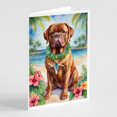 Caroline's Treasures Dogue de Bordeaux Luau Greeting Cards Pack of 8 Blank Cards with Envelopes Whimsical A7 Size 5x7 Blank Note Cards