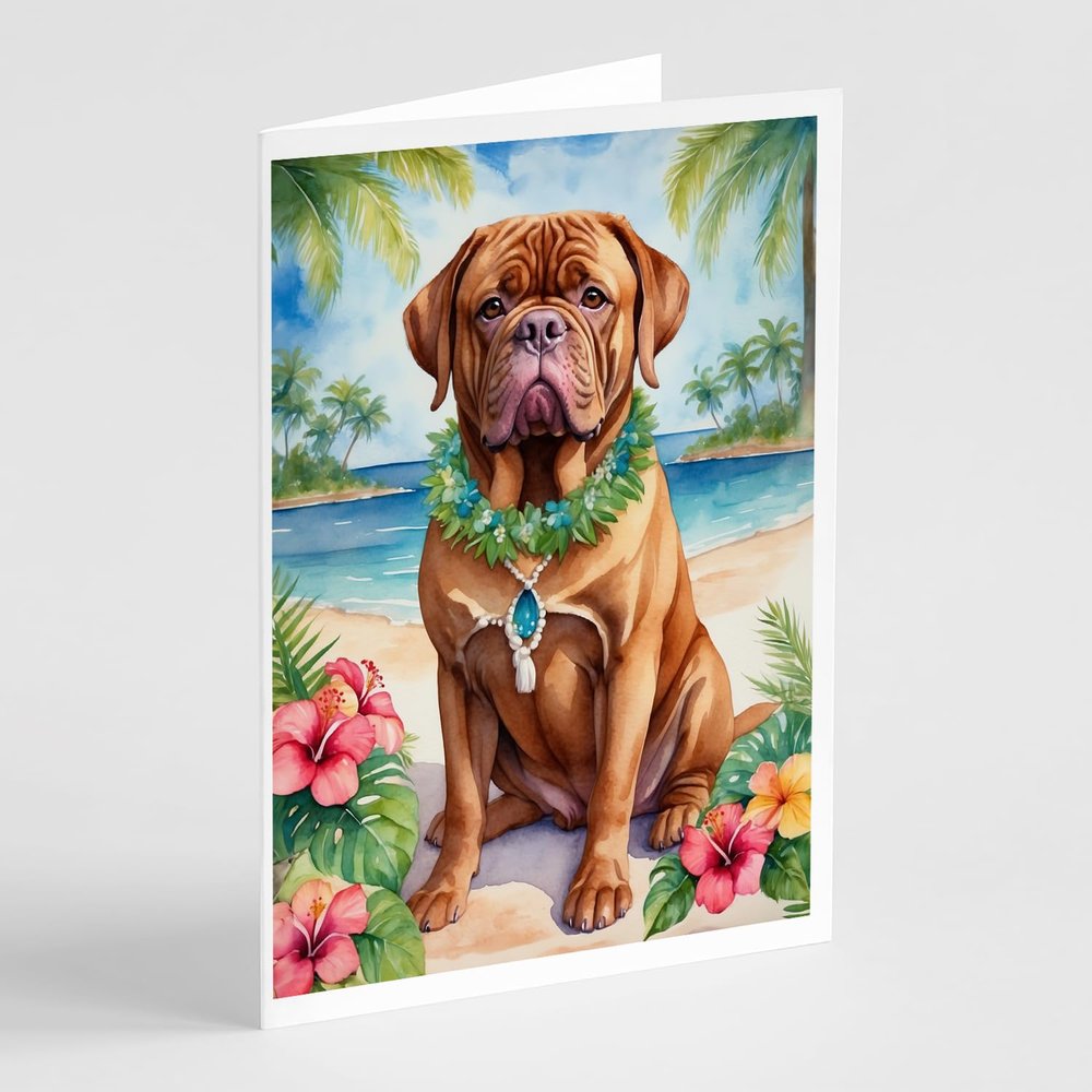 Caroline's Treasures Dogue de Bordeaux Luau Greeting Cards Pack of 8 Blank Cards with Envelopes Whimsical A7 Size 5x7 Blank Note Cards