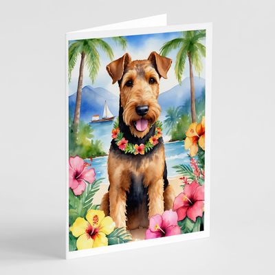 Caroline's Treasures Airedale Terrier Luau Greeting Cards Pack of 8 Blank Cards with Envelopes Whimsical A7 Size 5x7 Blank Note Cards
