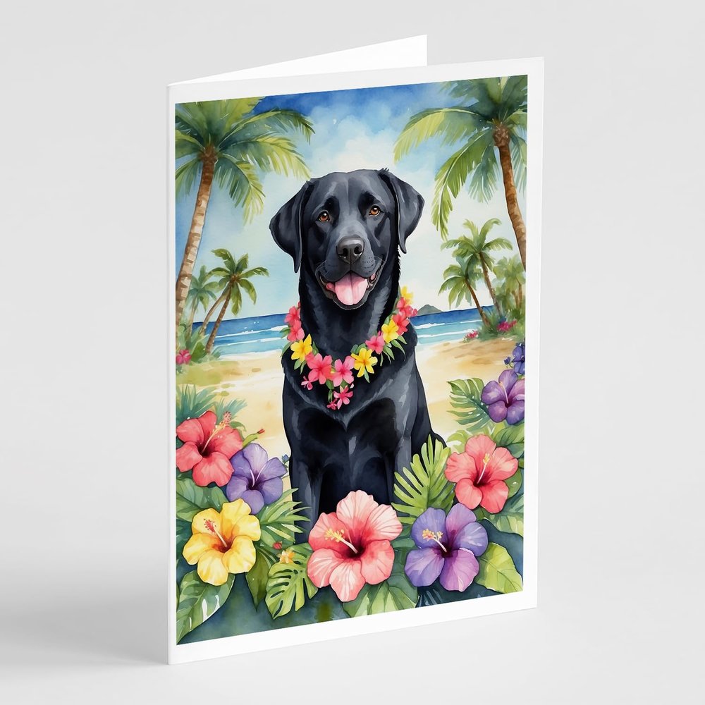 Caroline's Treasures Black Labrador Retriever Luau Greeting Cards Pack of 8 Blank Cards with Envelopes Whimsical A7 Size 5x7 Blank Note Cards