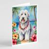 Caroline's Treasures Old English Sheepdog Luau Greeting Cards Pack of 8 Blank Cards with Envelopes Whimsical A7 Size 5x7 Blank Note Cards view 1