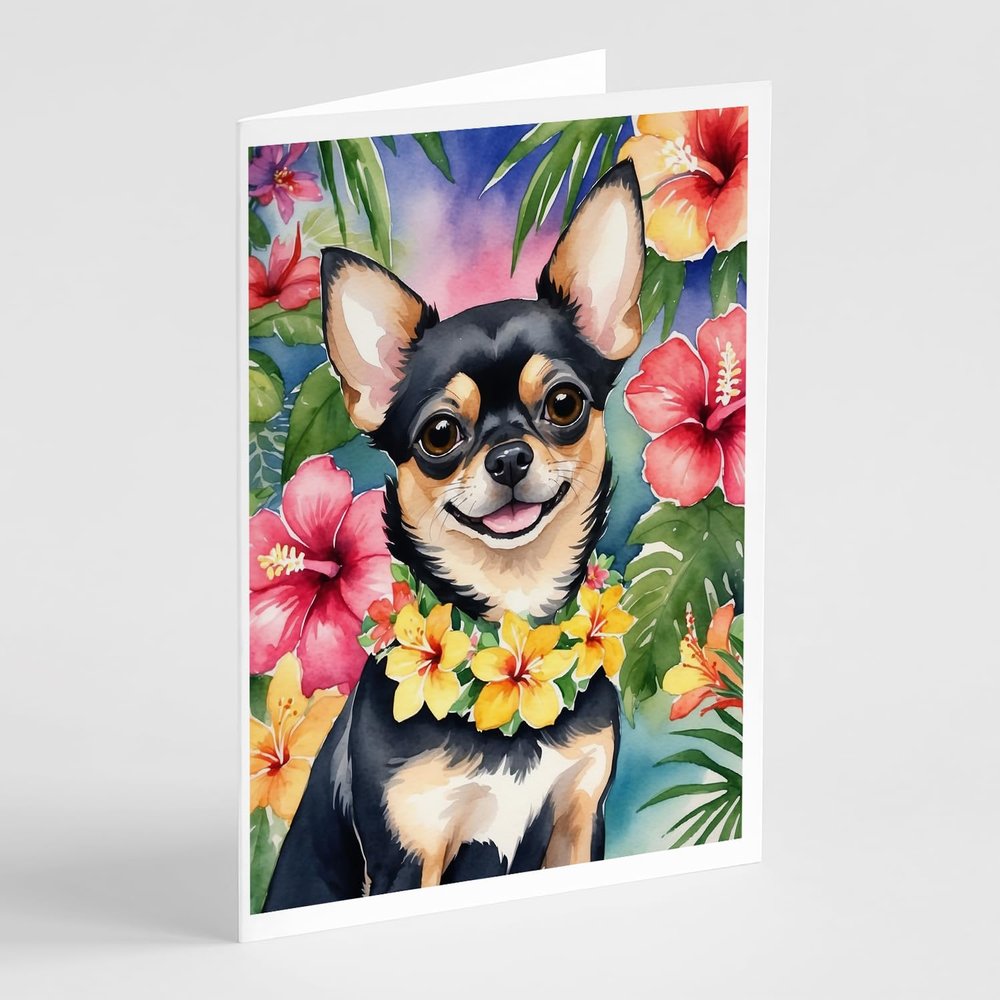 Caroline's Treasures Chihuahua Luau Greeting Cards Pack of 8 Blank Cards with Envelopes Whimsical A7 Size 5x7 Blank Note Cards