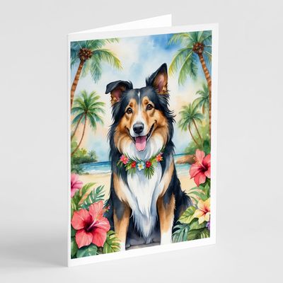 Caroline's Treasures Collie Luau Greeting Cards Pack of 8 Blank Cards with Envelopes Whimsical A7 Size 5x7 Blank Note Cards