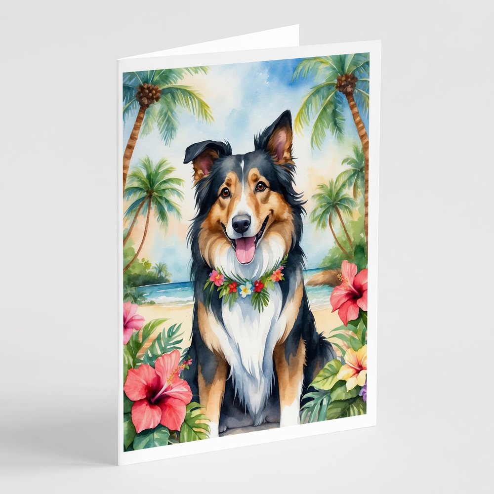 Caroline's Treasures Collie Luau Greeting Cards Pack of 8 Blank Cards with Envelopes Whimsical A7 Size 5x7 Blank Note Cards