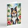 Caroline's Treasures Collie Luau Greeting Cards Pack of 8 Blank Cards with Envelopes Whimsical A7 Size 5x7 Blank Note Cards view 1