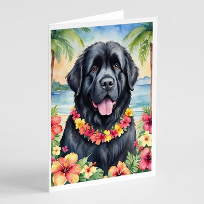 Caroline's Treasures Newfoundland Luau Greeting Cards Pack of 8 Blank Cards with Envelopes Whimsical A7 Size 5x7 Blank Note Cards