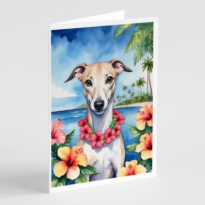 Caroline's Treasures Whippet Luau Greeting Cards Pack of 8 Blank Cards with Envelopes Whimsical A7 Size 5x7 Blank Note Cards