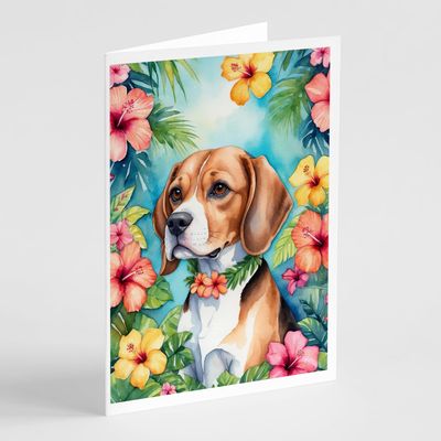 Caroline's Treasures Beagle Luau Greeting Cards Pack of 8 Blank Cards with Envelopes Whimsical A7 Size 5x7 Blank Note Cards