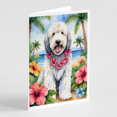 Caroline's Treasures Komondor Luau Greeting Cards Pack of 8 Blank Cards with Envelopes Whimsical A7 Size 5x7 Blank Note Cards