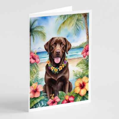 Caroline's Treasures Chocolate Labrador Retriever Luau Greeting Cards Pack of 8 Blank Cards with Envelopes Whimsical A7 Size 5x7 Blank Note Cards