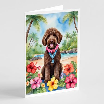 Caroline's Treasures Labradoodle Luau Greeting Cards Pack of 8 Blank Cards with Envelopes Whimsical A7 Size 5x7 Blank Note Cards