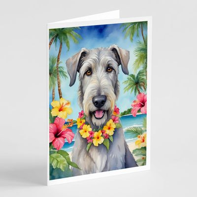 Caroline's Treasures Irish Wolfhound Luau Greeting Cards Pack of 8 Blank Cards with Envelopes Whimsical A7 Size 5x7 Blank Note Cards