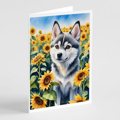 Caroline's Treasures Alaskan Klee Kai in Sunflowers Greeting Cards Pack of 8 Blank Cards with Envelopes Whimsical A7 Size 5x7 Blank Note Cards