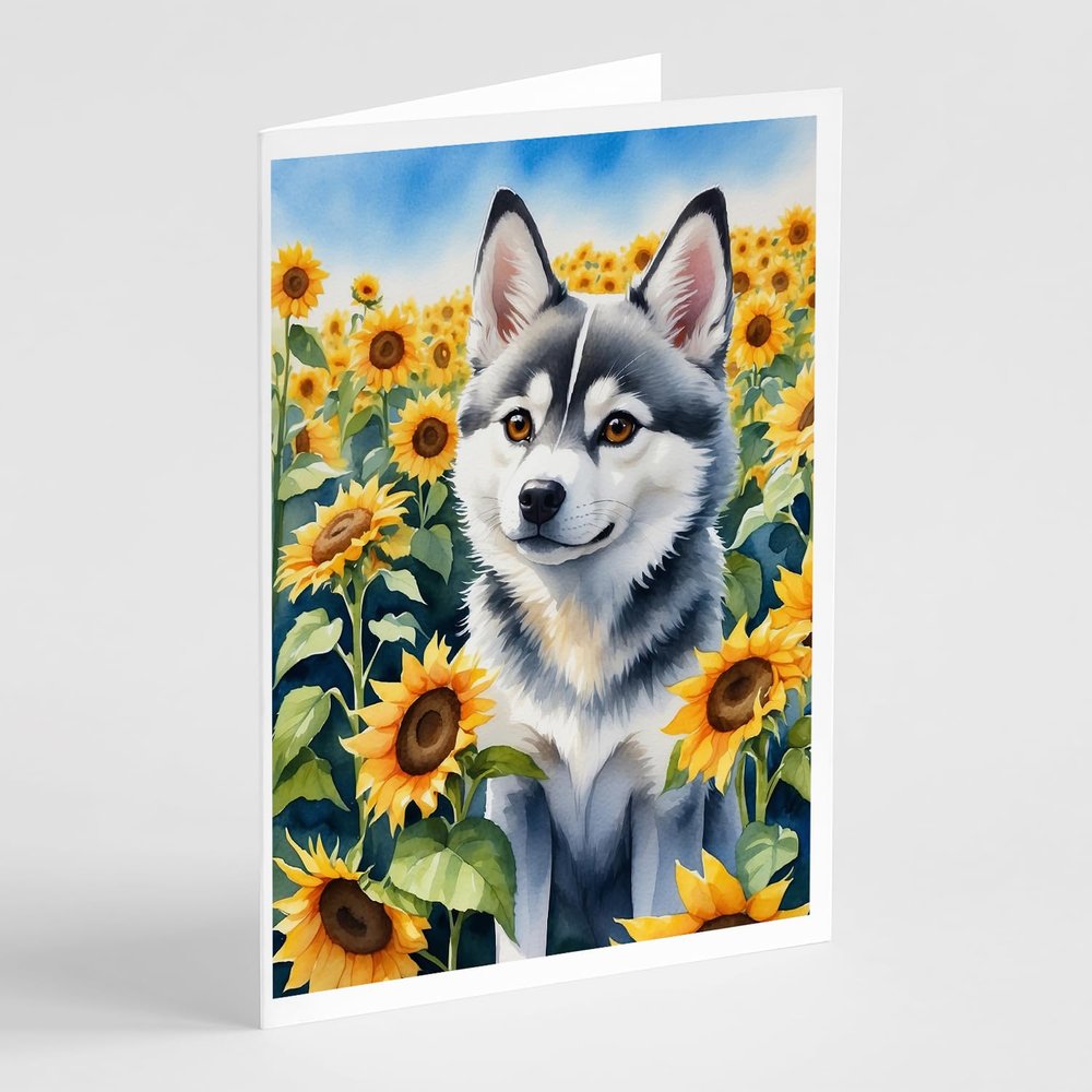 Caroline's Treasures Alaskan Klee Kai in Sunflowers Greeting Cards Pack of 8 Blank Cards with Envelopes Whimsical A7 Size 5x7 Blank Note Cards