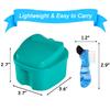 2 Pack Color Retainer Cleaner Case Denture Cups for Soaking Dentures, False Teeth Container Partial Denture Cleaning Case with Lid Travel - Lake Green and Dark Blue view 2