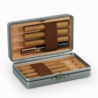 CHFG Aluminum Cigar Humidor Portable Travel Cases Type Cedar Wood Inside for 8 cigars,Gifts for men (Starry Grey)