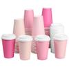 Purhapfre 80 Pcs 12 oz Pink Disposable Coffee Cups with Lids Hot Pink Light Pink Gradient Paper Cups for Hot and Cold Beverage Water Juice Coffee Tea Party Wedding Bride Shower Supplies  view 1