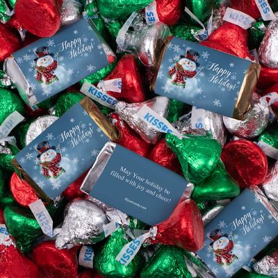 124 Pcs Christmas Candy Chocolate Party Favors Miniatures & Red, Green & Silver Kisses (1.52 lbs) - Jolly Snowman