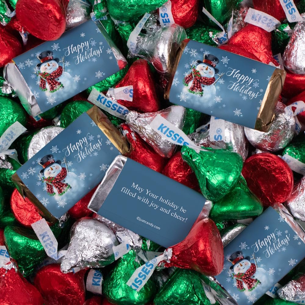 124 Pcs Christmas Candy Chocolate Party Favors Miniatures & Red, Green & Silver Kisses (1.52 lbs) - Jolly Snowman