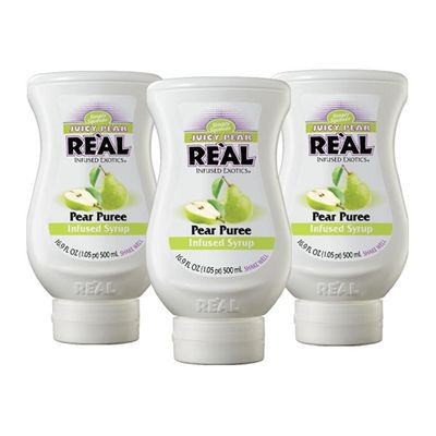 Juicy Pear Rel Infused Exotics, Pear Puree Infused Syrup, 16.9 FL OZ Squeezable Bottle (Pack of 3)