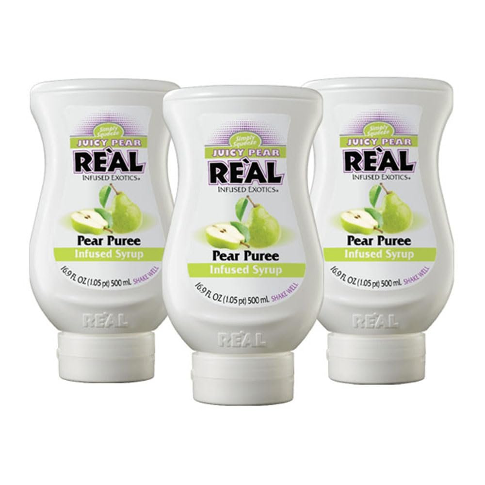 Juicy Pear Rel Infused Exotics, Pear Puree Infused Syrup, 16.9 FL OZ Squeezable Bottle (Pack of 3)