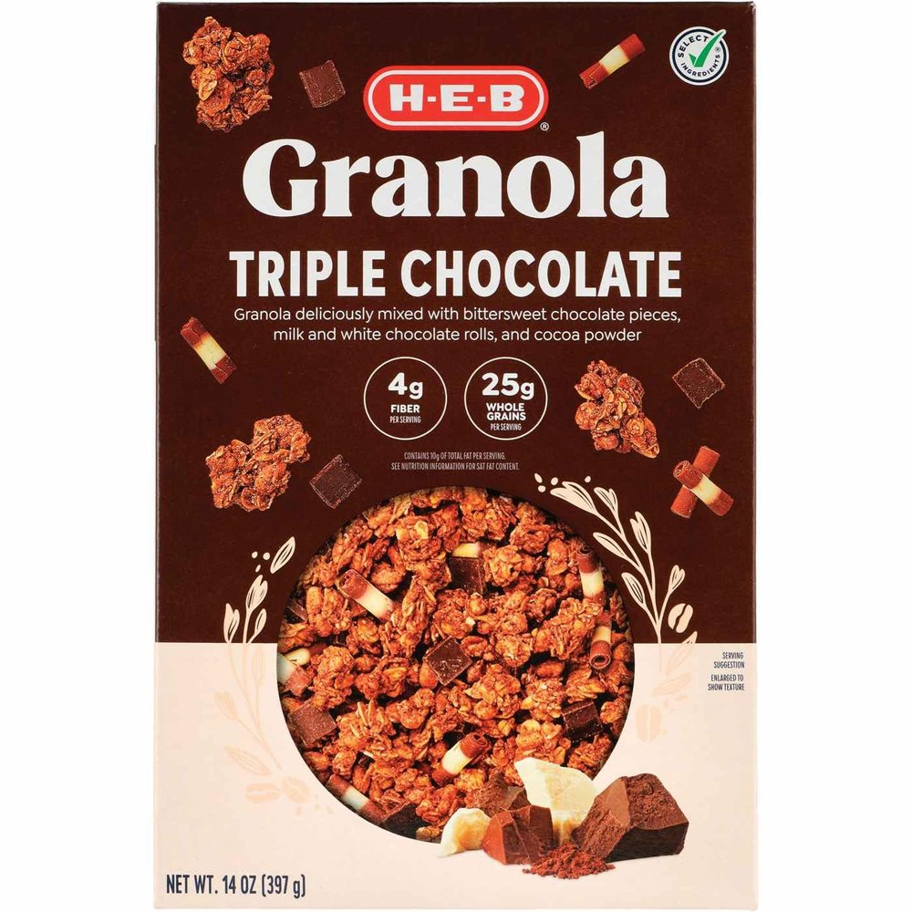 HEB Triple Chocolate Granola 14 oz 2 Boxes