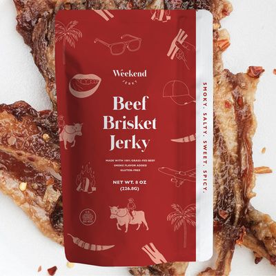 Premium Beef Brisket Jerky 1/2 Pound by Weekend Jerky - Made with 100% Grass-Fed Beef Gluten-Free Sweet Spicy Smoky Salty Fatty Thin Crispy Super Tasty Flavorful Highly Addicting No Added Refined Sugars (8oz)