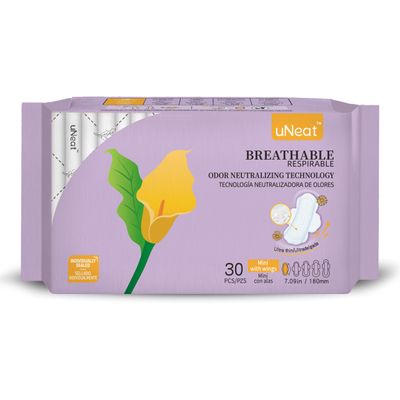 uNeat Panty Liners for Women & Teens, Pantiliners with Wings, Mini Sanitary Pads, Light Periods and Leaks, Ultra Thin Daily Liners for Women,30 Count