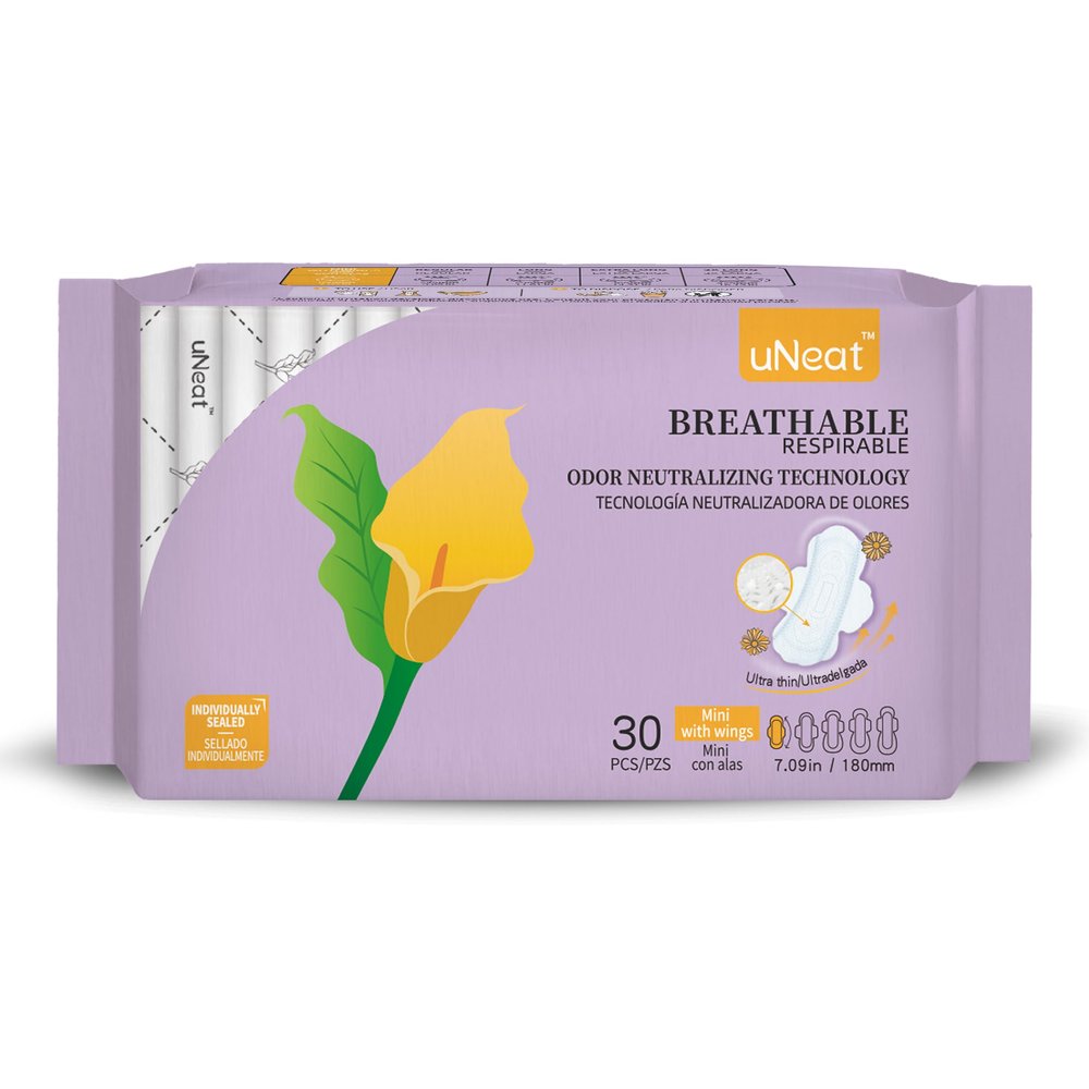 uNeat Panty Liners for Women & Teens, Pantiliners with Wings, Mini Sanitary Pads, Light Periods and Leaks, Ultra Thin Daily Liners for Women,30 Count