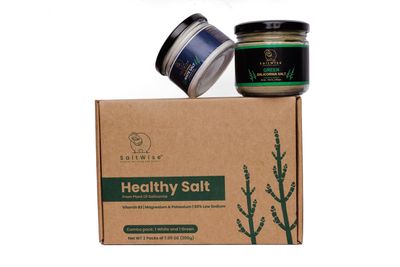 SaltWise Green & White Salicornia Salt Gift Set  Gourmet Plant-Based Salts, Low Sodium, Mineral & Vitamin Rich, Vegan, 100% Natural, Includes Gift Tote & Salt Shaker (14.10 oz / 400g Total)