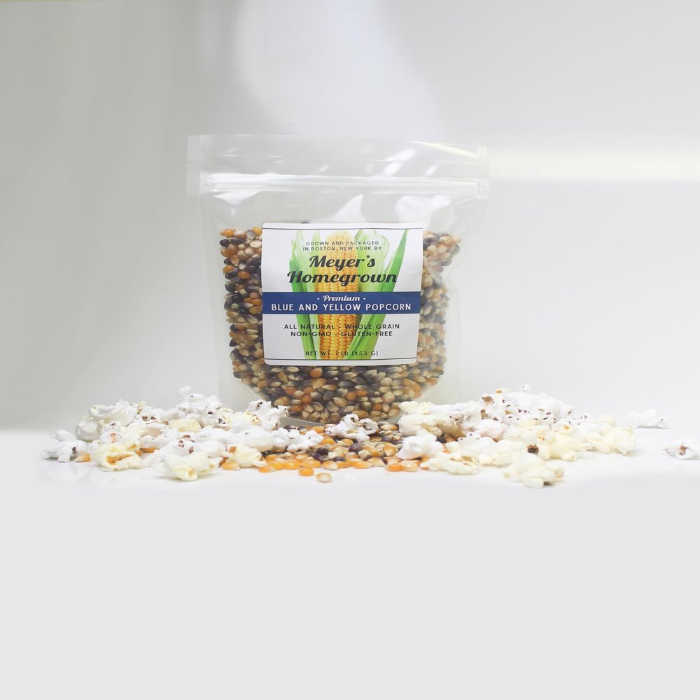 Meyer's Homegrown Premium Blue and Yellow Popcorn, 1lb Bag, No GMO/Peanuts/Tree Nuts, Crunchy Butterfly Flakes, Your New Favorite Snack