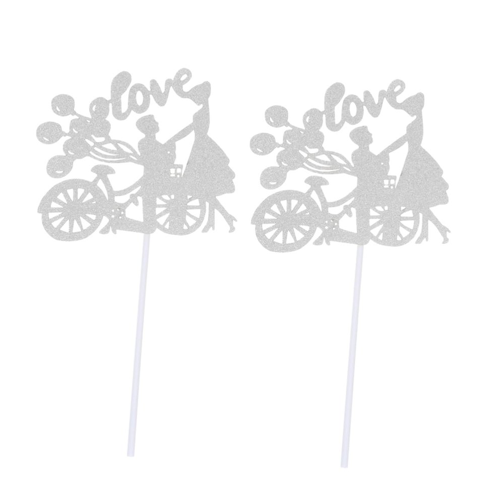Gogogmee 20pcs Silver Couple Cake Toppers Decorative Cupcake Picks for Valentine's Day Birthday Parties and Themed Celebrations Paper Inserts for Cakes and Desserts