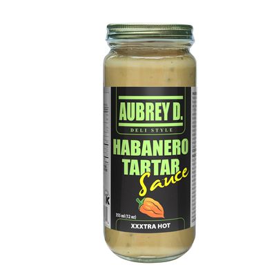 Aubrey D. Deli Style XXXTRA HOT Habanero Sauce. Seriously Hot! Great For Salmon, Turkey, Meats, Vegitables and Anything Else That Appreciates a Hot Dip or Sauce. 355ml (12 oz.) (Habanero Tartar Sauce)