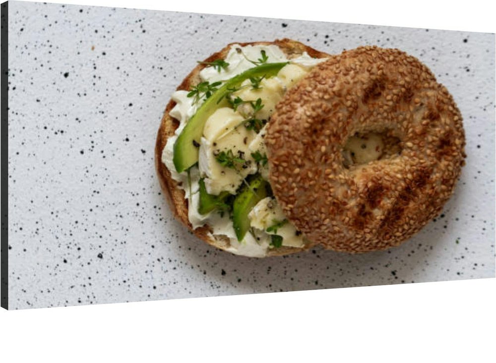 Canvas Wall Art for Living Room Bedroom A bagel cream cheese avocado blue cheese and microgreen Big Large Wall Art Decor Framed Painting Wall Pictures Prints Artwork Office