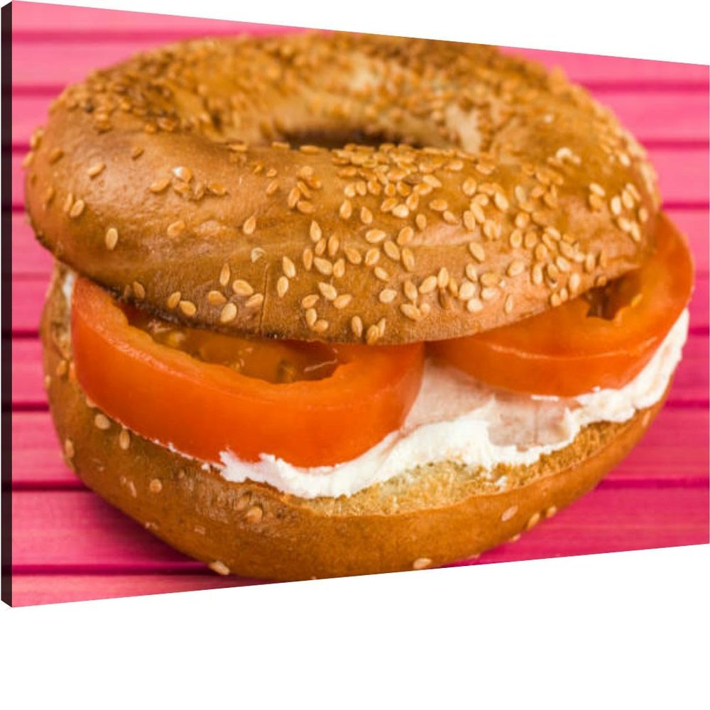 Canvas Wall Art for Living Room Bedroom Cheese Spread and Tomato Sesame Seed Bagel Big Large Wall Art Decor Framed Painting Wall Pictures Prints Artwork Office