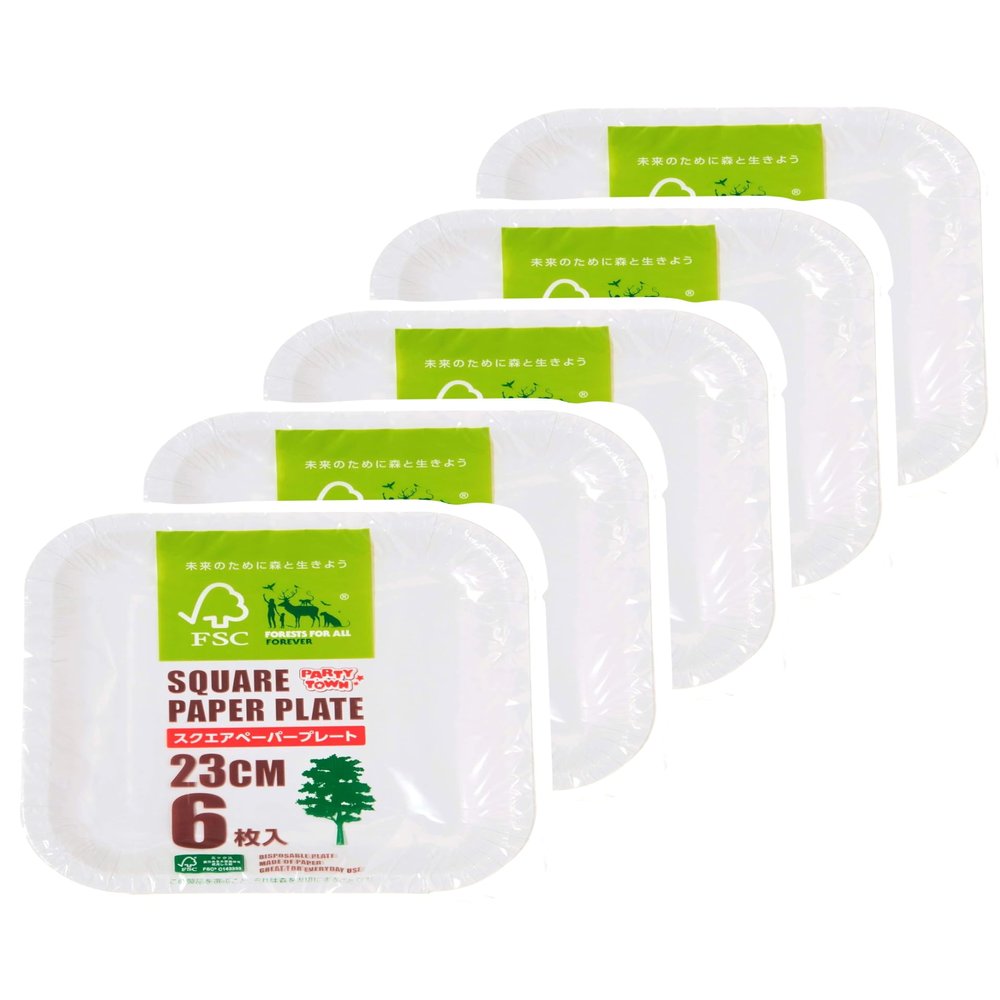 Strix Design SD-139 Paper Plates, Square Plates, Set of 6 x 5, White, 9.1 x 9.1 inches (23 x 23 cm), Disposable, Square Plates, Eco-Friendly, Eco Friendly, Outdoor