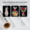 100 ftx34 in Extra Wide Clear Cellophane Wrap Roll | 2.5 Mil Thick Transparent Plastic with White Snow Dots | Bouquet, Baskets, Gifts, Crafts, Treats, Wrapping | Food Grade (34" Fold into 17") view 4