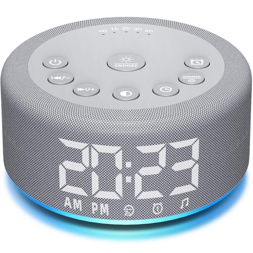3 in 1 Sound Machine Alarm Clock Night Light White Noise Machine with 30 Sleeping Sounds for Baby Kids Adults 32 Level Volume Auto Off Timer Memory Function Digital Clock with 30 Wake Up Sounds