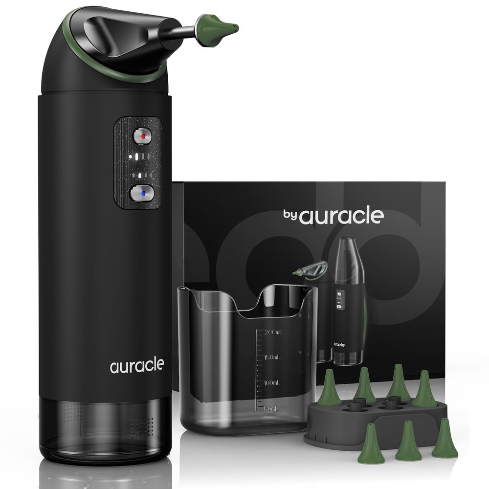 Auracle Ear Wax Removal - Eddy Ear Cleaner, Ear Cleaning Kit with 4 Water Pressure Modes, Safe and Effective Ear Wax Cleaner w/ 8 Irrigation Tips, Electric Ear Irrigator, 55dB Quite, IP65 (Green)