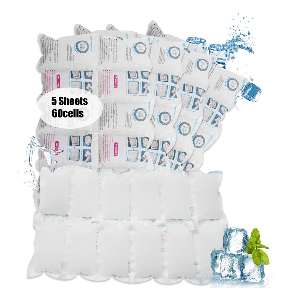 Dry Ice Packs for Shipping Frozen Food, No Smoke Effect, Shipping Ice Packs for Cooler/Lunch Box, Shipping Cold Pack Long Lasting, Reusable Gel Ice Freezer Packs for Cooler, Flexible, 5 Sheets-60Cell
