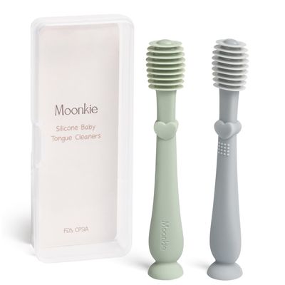 Moonkie Baby Tongue Cleaner, Toddler Toothbrush, Baby Oral Cleaner Newborn Kit for 3 Months+, 2 Pcs (Blue/Mint)