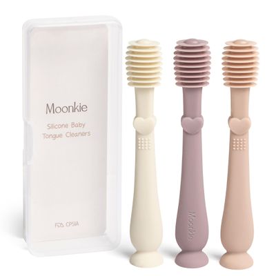 Moonkie Baby Tongue Cleaner, Toddler Toothbrush, Baby Oral Cleaner Newborn Kit for 3 Months+, 3 Pcs (Blush/Pale Mauve/Ivory)