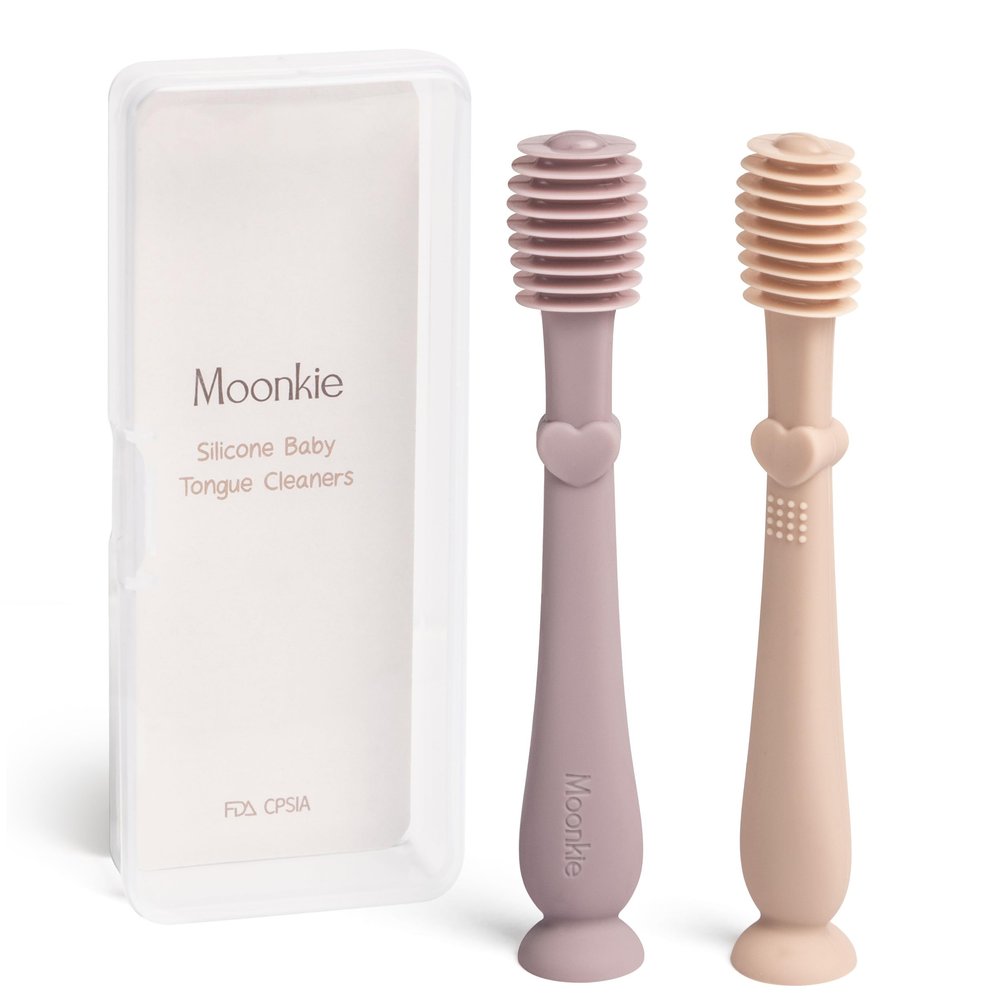 Moonkie Baby Tongue Cleaner, Toddler Toothbrush, Baby Oral Cleaner Newborn Kit for 3 Months+, 2 Pcs (Blush/Pale Mauve)